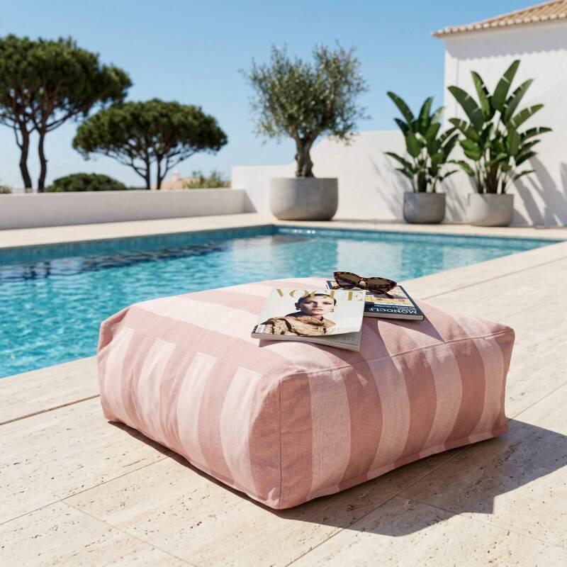 Sofá modular de exterior a rayas para 4 personas con 1 sillón, 2 sillones esquineros y 1 puf (6/7)