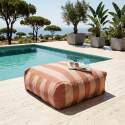 Sofá modular de exterior a rayas para 4 personas con 1 sillón, 2 sillones esquineros y 1 puf