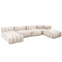 Sofá modular de exterior a rayas para 5 personas con 2 sillones bajo, 1 sillón esquinero, 1 tumbona y 1 puf