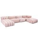 Sofá modular de exterior a rayas para 5 personas con 2 sillones bajo, 1 sillón esquinero, 1 tumbona y 1 puf