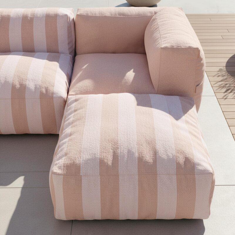 Sofá modular de exterior a rayas para 5 personas con 2 sillones bajo, 1 sillón esquinero, 1 tumbona y 1 puf (3/7)