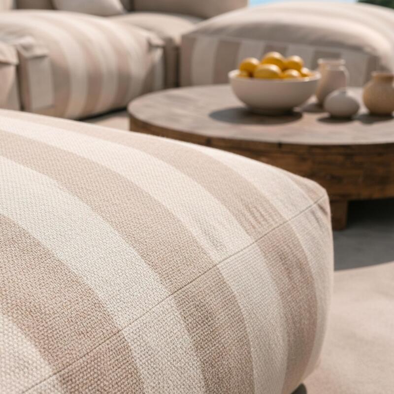 Sofá modular de exterior a rayas para 5 personas con 2 sillones bajo, 1 sillón esquinero, 1 tumbona y 1 puf (4/7)