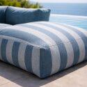 Sofá modular de exterior a rayas para 5 personas con 2 sillones bajo, 1 sillón esquinero, 1 tumbona y 1 puf