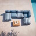 Sofá modular de exterior a rayas para 5 personas con 2 sillones bajo, 1 sillón esquinero, 1 tumbona y 1 puf