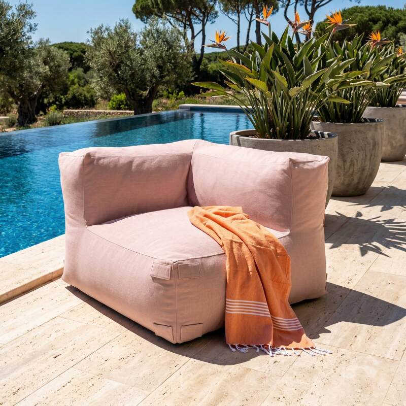 Sofá modular de exterior a rayas para 4 personas con 1 sillón, 2 sillones esquineros y 1 puf (5/7)