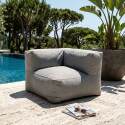 Sofá modular de exterior a rayas para 5 personas con 2 sillones bajo, 1 sillón esquinero, 1 tumbona y 1 puf