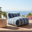 Sofá modular de exterior a rayas para 5 personas con 2 sillones bajo, 1 sillón esquinero, 1 tumbona y 1 puf