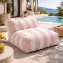 Sofá modular de exterior a rayas para 5 personas con 2 sillones bajo, 1 sillón esquinero, 1 tumbona y 1 puf
