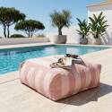 Sofá modular de exterior a rayas para 5 personas con 2 sillones bajo, 1 sillón esquinero, 1 tumbona y 1 puf