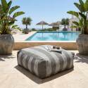 Sofá modular de exterior a rayas para 5 personas con 2 sillones bajo, 1 sillón esquinero, 1 tumbona y 1 puf