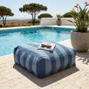 Sofá modular de exterior a rayas para 5 personas con 2 sillones bajo, 1 sillón esquinero, 1 tumbona y 1 puf
