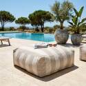 Sofá modular de exterior a rayas para 5 personas con 2 sillones bajo, 1 sillón esquinero, 1 tumbona y 1 puf