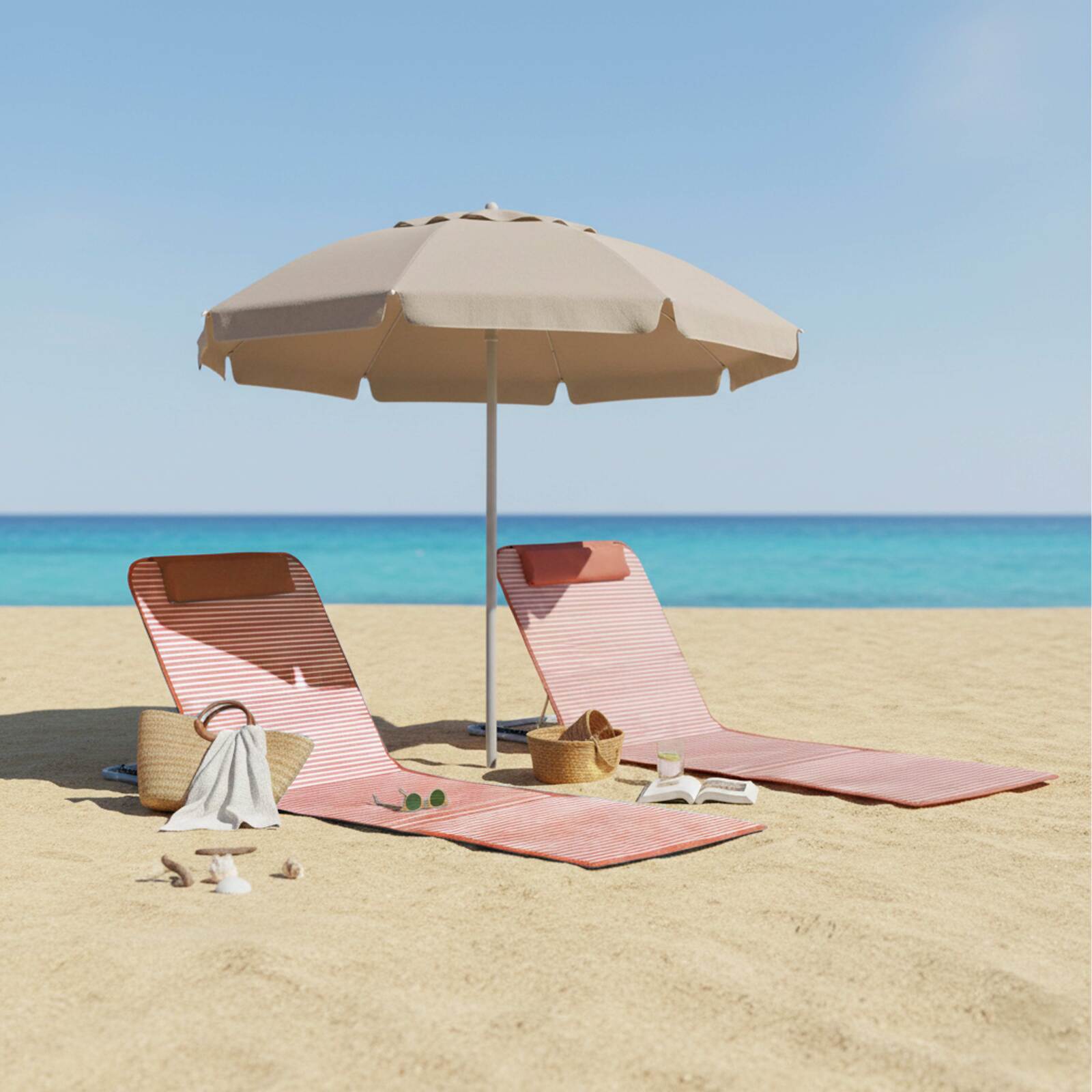 Lote de 2 tumbonas de playa plegables a rayas reclinables 5 posiciones