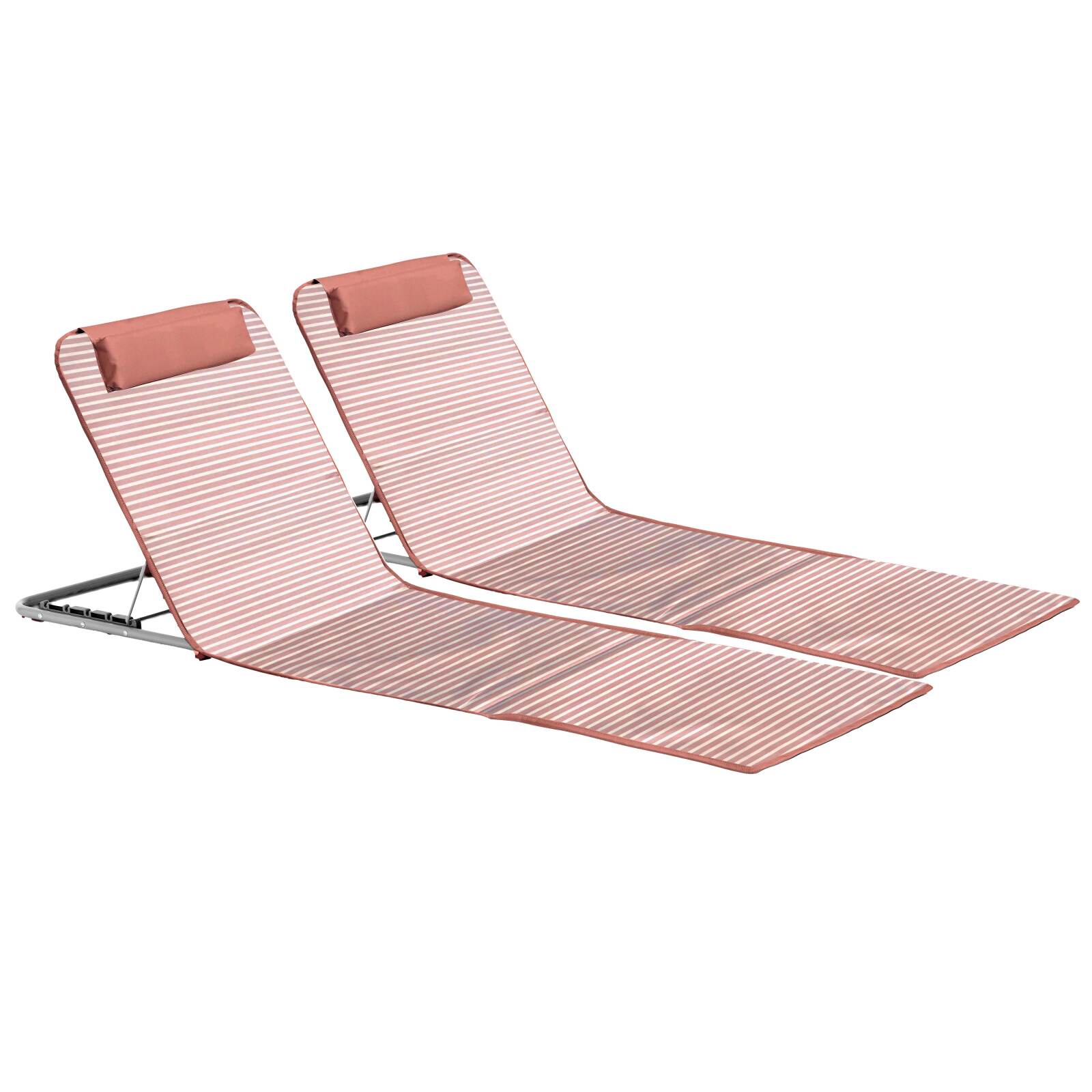 Lote de 2 tumbonas de playa plegables a rayas reclinables 5 posiciones