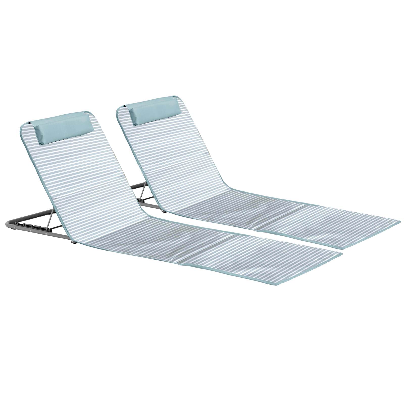 Lote de 2 tumbonas de playa plegables a rayas reclinables 5 posiciones