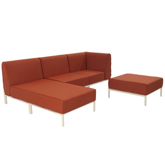 Sofá modular de exterior para 4 personas con 1 sillón, 1 sillón esquinero, 1 chaise longue y 1 puf