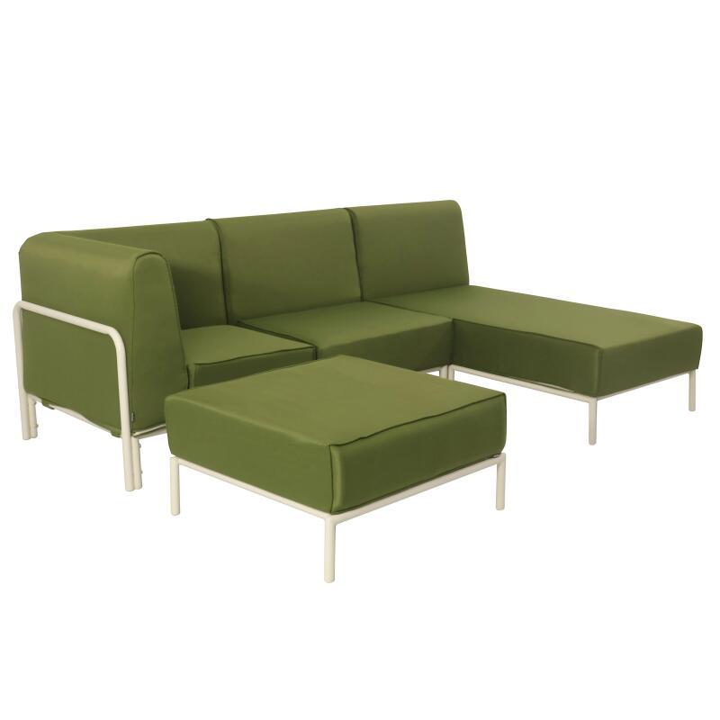 Sofá modular de exterior para 4 personas con 1 sillón, 1 sillón esquinero, 1 chaise longue y 1 puf