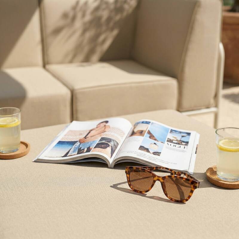 Sofá modular de exterior para 4 personas con 1 sillón, 1 sillón esquinero, 1 chaise longue y 1 puf (3/7)