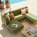 Sofá modular de exterior para 4 personas con 1 sillón, 1 sillón esquinero, 1 chaise longue y 1 puf
