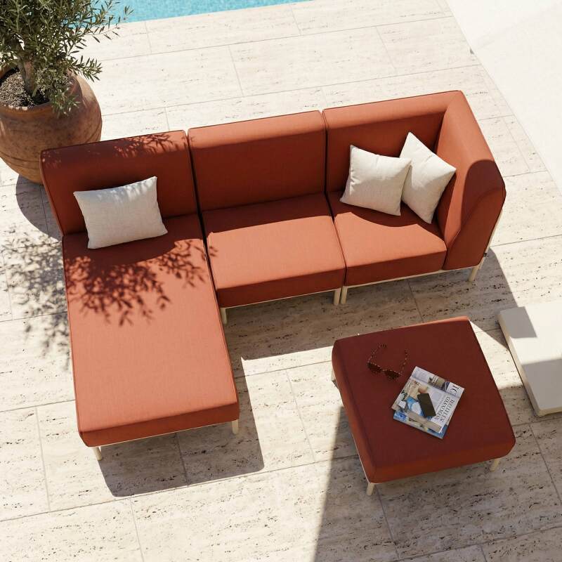 Sofá modular de exterior para 4 personas con 1 sillón, 1 sillón esquinero, 1 chaise longue y 1 puf (3/7)