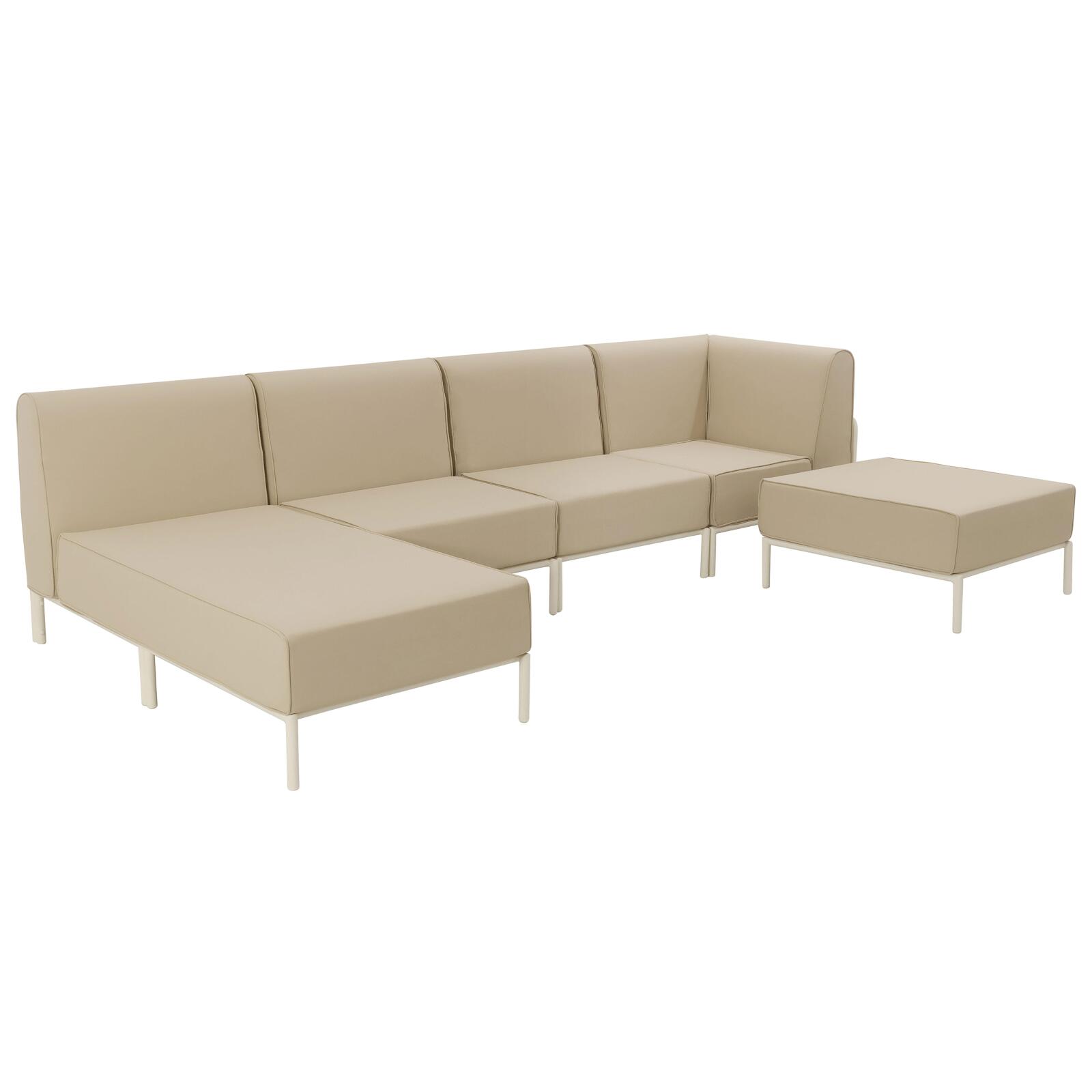 Sofá modular de exterior para 5 personas con 2 sillones, 1 sillón esquinero, 1 chaise longue y 1 puf