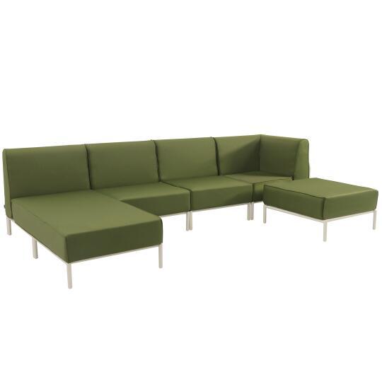 Sofá modular de exterior para 5 personas con 2 sillones, 1 sillón esquinero, 1 chaise longue y 1 puf