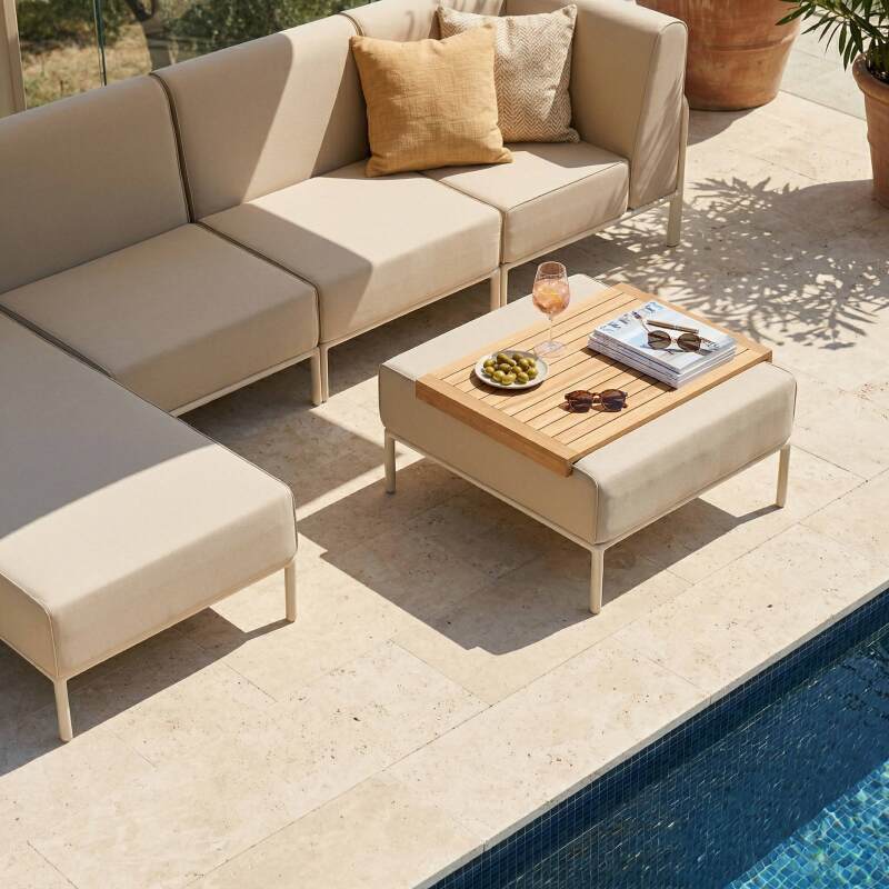 Sofá modular de exterior para 5 personas con 2 sillones, 1 sillón esquinero, 1 chaise longue y 1 puf (2/7)
