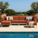 Sofá modular de exterior para 5 personas con 2 sillones, 1 sillón esquinero, 1 chaise longue y 1 puf