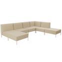 Sofá modular de exterior para 6 personas con 3 sillones, 1 sillón esquinero, 1 chaise longue y 1 puf