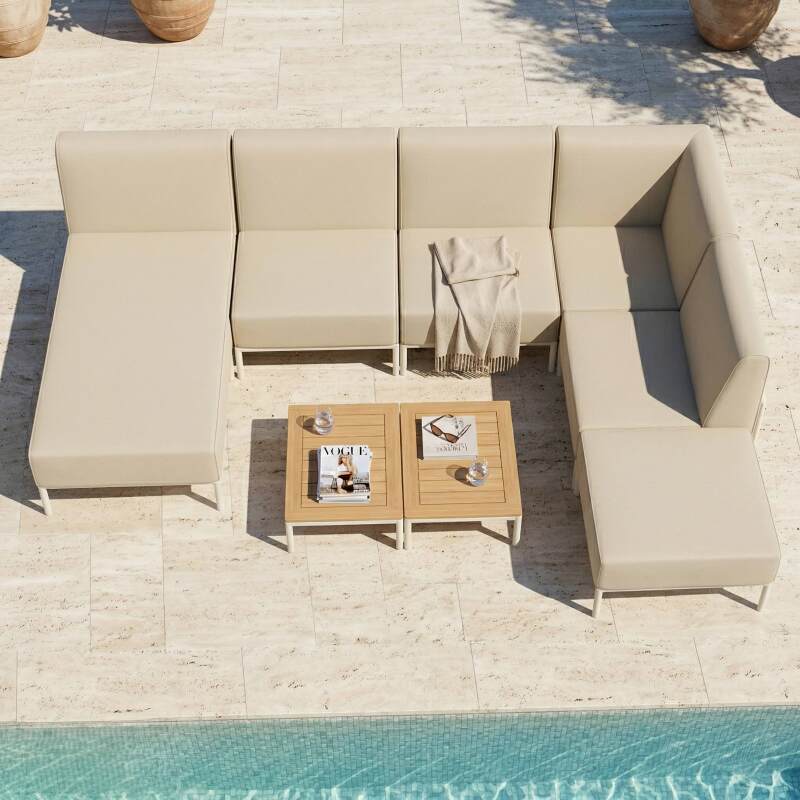 Sofá modular de exterior para 6 personas con 3 sillones, 1 sillón esquinero, 1 chaise longue y 1 puf (3/7)
