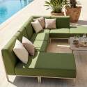 Sofá modular de exterior para 6 personas con 3 sillones, 1 sillón esquinero, 1 chaise longue y 1 puf