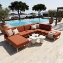 Sofá modular de exterior para 6 personas con 3 sillones, 1 sillón esquinero, 1 chaise longue y 1 puf