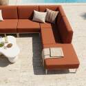Sofá modular de exterior para 6 personas con 3 sillones, 1 sillón esquinero, 1 chaise longue y 1 puf