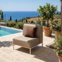 Sofá modular de exterior para 6 personas con 3 sillones, 1 sillón esquinero, 1 chaise longue y 1 puf