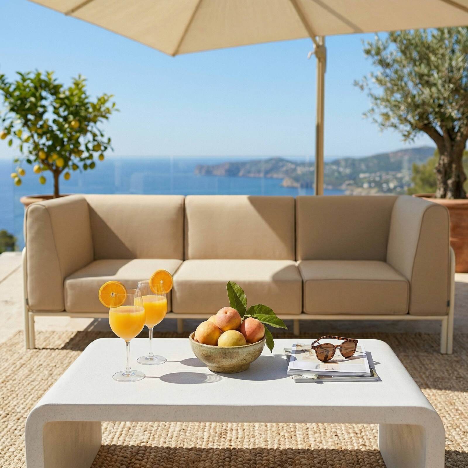 Sofá modular de exterior para 3 personas con 1 sillón y 2 sillones esquineros