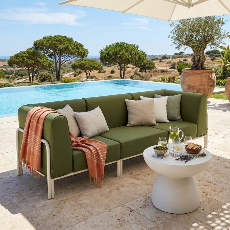 Sofá modular de exterior para 3 personas con 1 sillón y 2 sillones esquineros