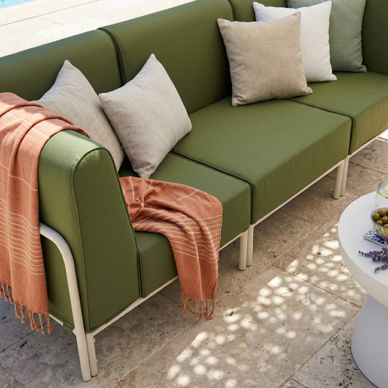 Sofá modular de exterior para 3 personas con 1 sillón y 2 sillones esquineros