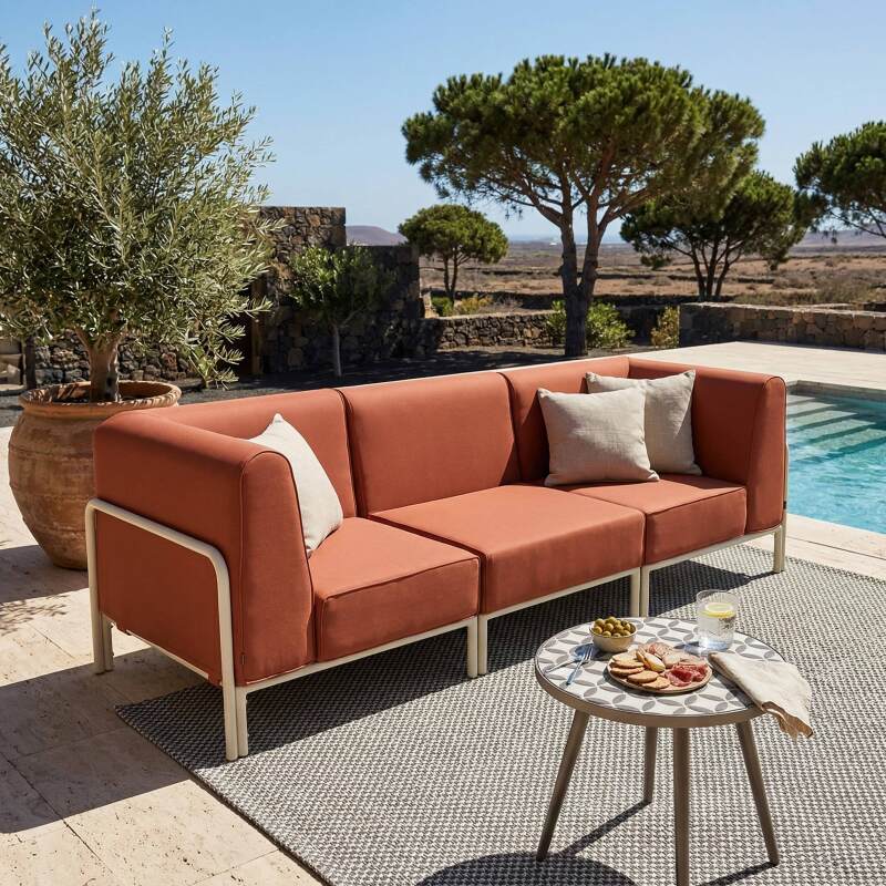 Sofá modular de exterior para 3 personas con 1 sillón y 2 sillones esquineros