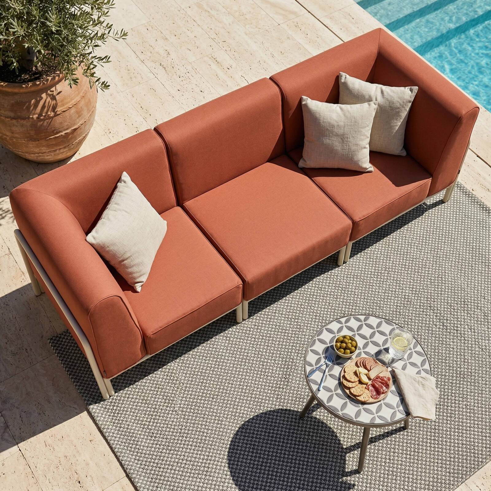 Sofá modular de exterior para 3 personas con 1 sillón y 2 sillones esquineros