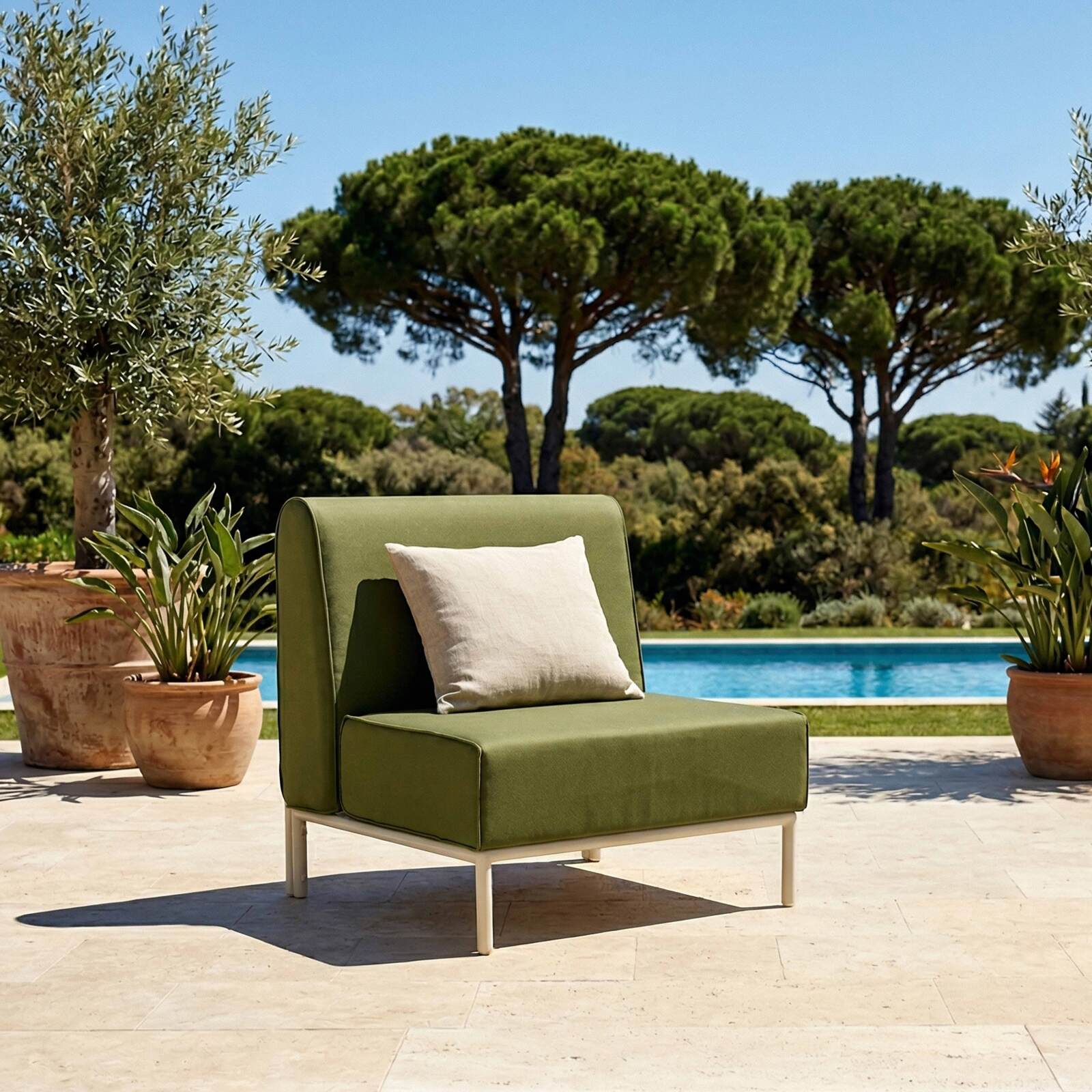 Sofá modular de exterior para 3 personas con 1 sillón y 2 sillones esquineros