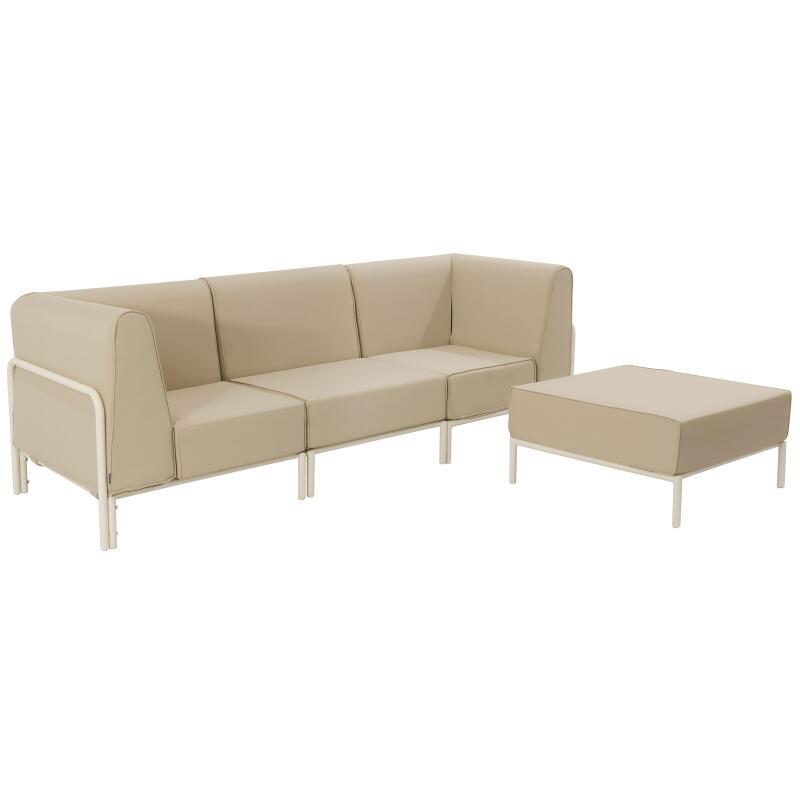 Sofá modular de exterior para 4 personas con 1 sillón, 2 sillones esquineros y 1 puf