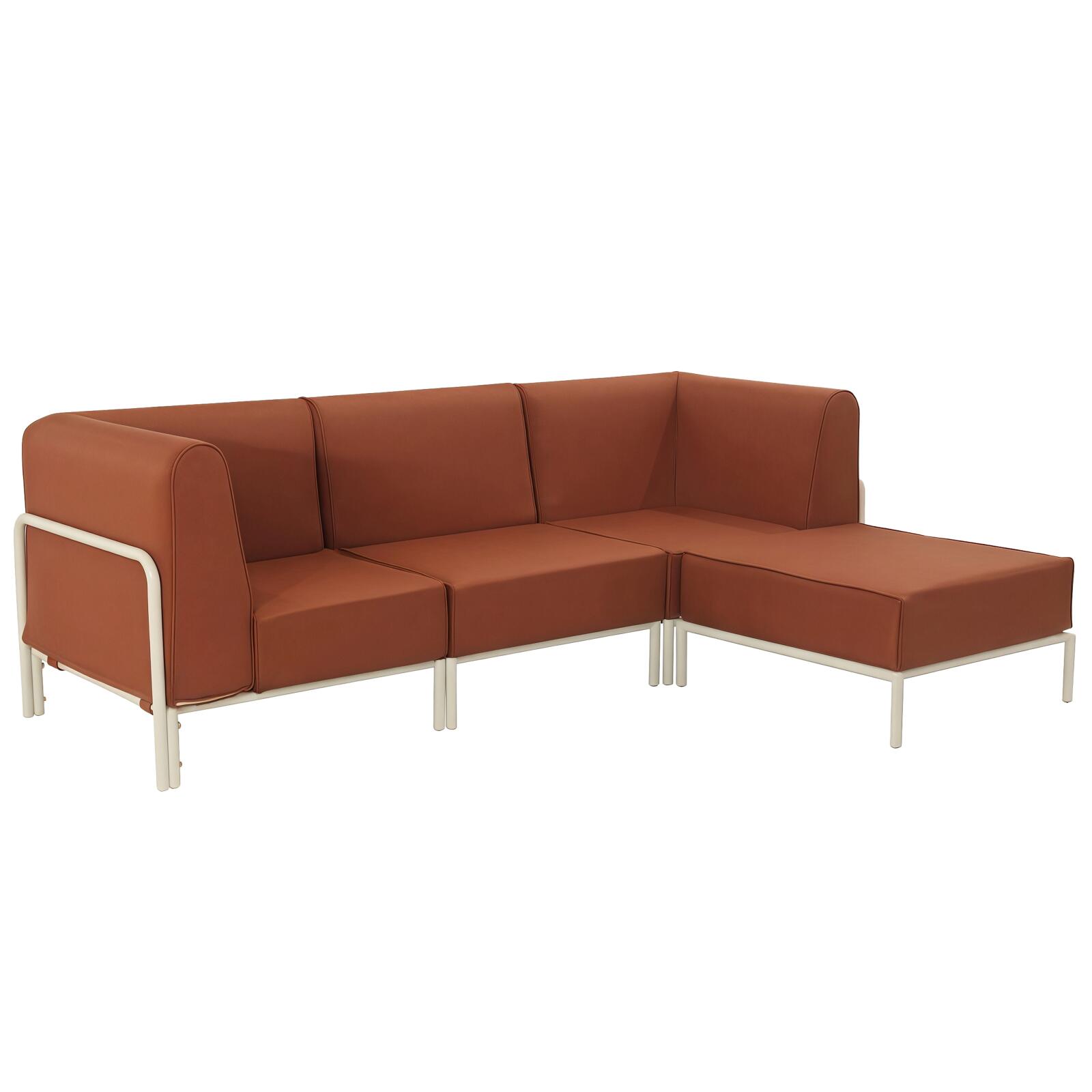 Sofá modular de exterior para 4 personas con 1 sillón, 2 sillones esquineros y 1 puf