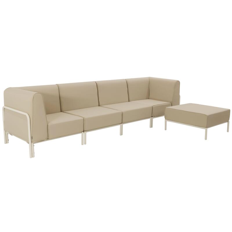 Sofá modular de exterior para 5 personas con 2 sillones, 2 sillones esquineros y 1 puf