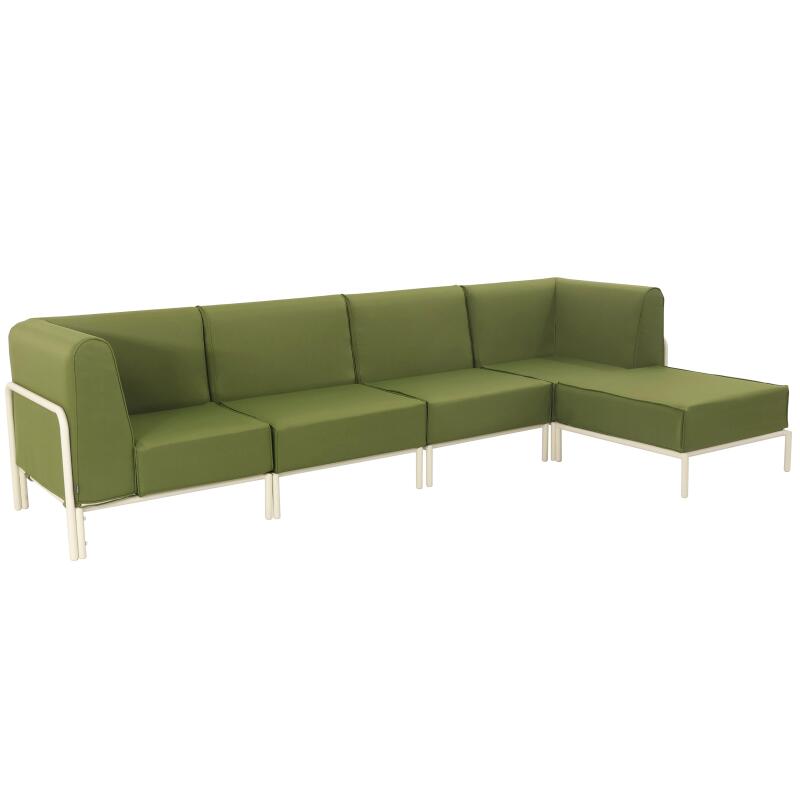 Sofá modular de exterior para 5 personas con 2 sillones, 2 sillones esquineros y 1 puf