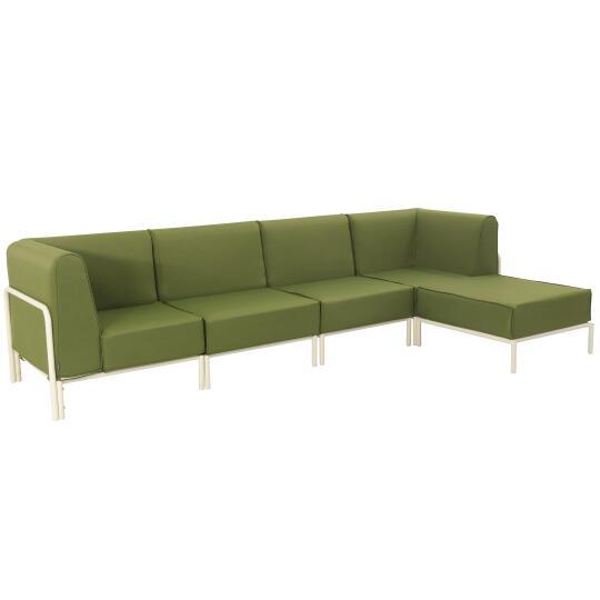 Sofá modular de exterior para 5 personas con 2 sillones, 2 sillones esquineros y 1 puf | Oviala