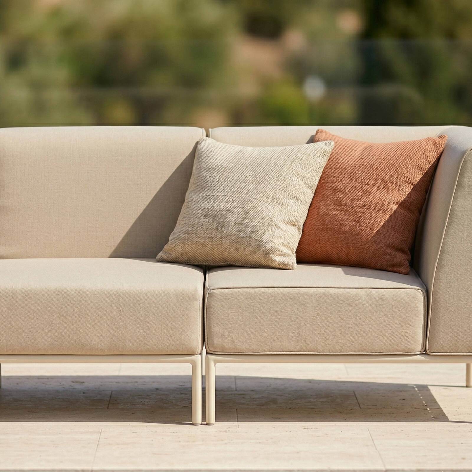 Sofá modular de exterior para 5 personas con 2 sillones, 2 sillones esquineros y 1 puf