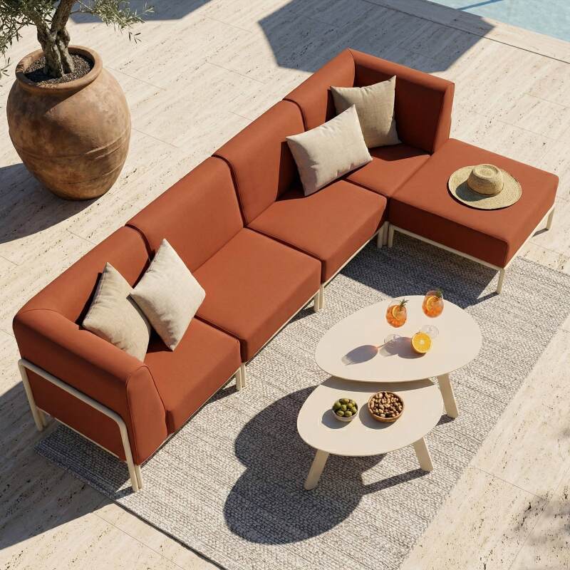 Sofá modular de exterior para 5 personas con 2 sillones, 2 sillones esquineros y 1 puf (2/7)