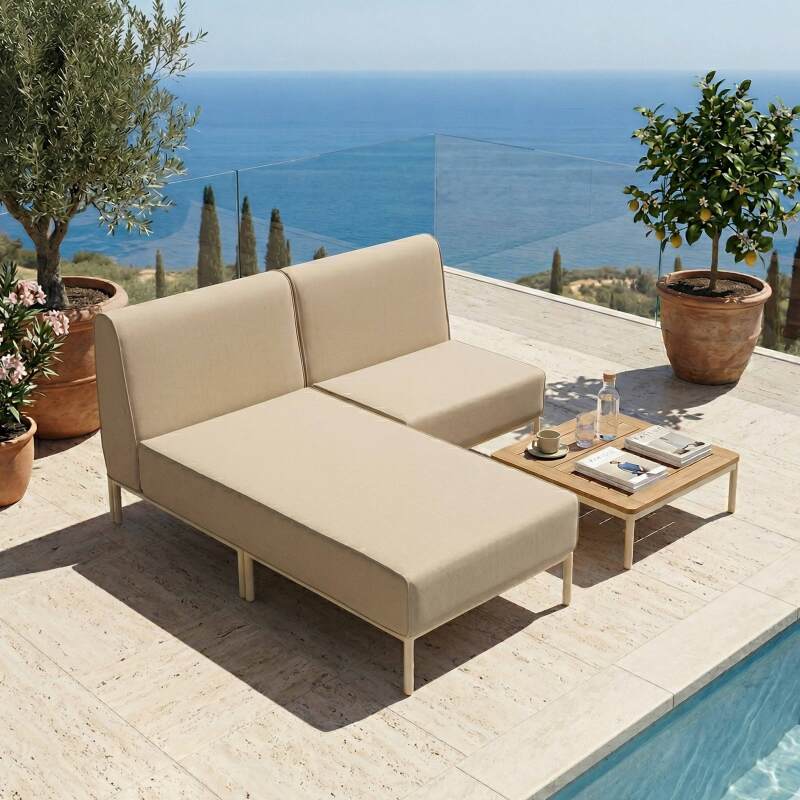 Sofá modular de exterior para 2 personas con 1 sillón y 1 chaise longue