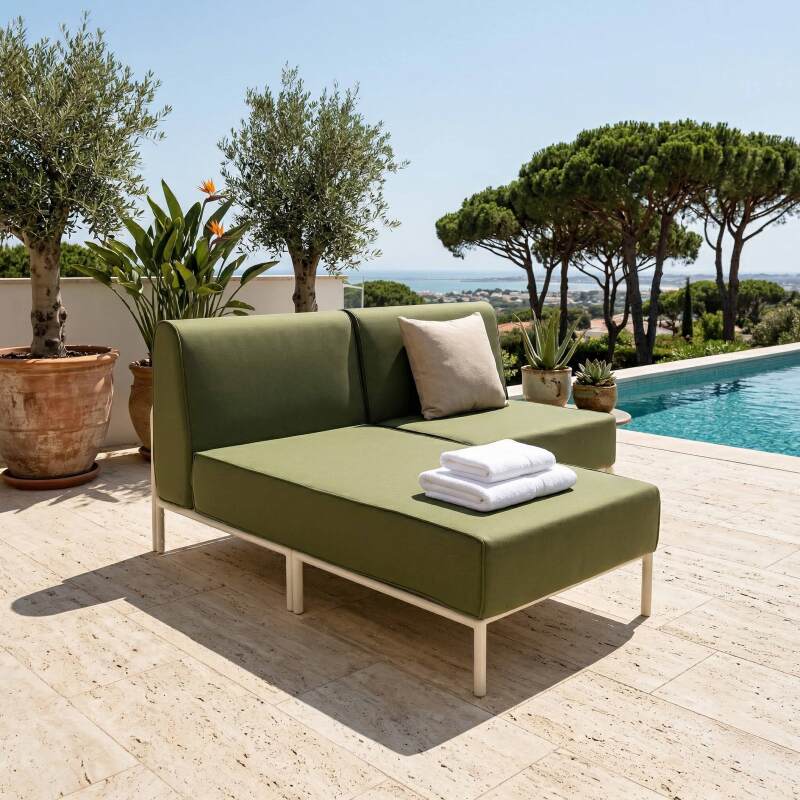 Sofá modular de exterior para 2 personas con 1 sillón y 1 chaise longue