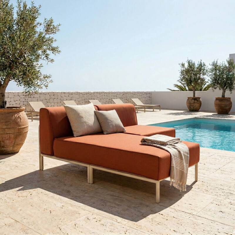 Sofá modular de exterior para 2 personas con 1 sillón y 1 chaise longue